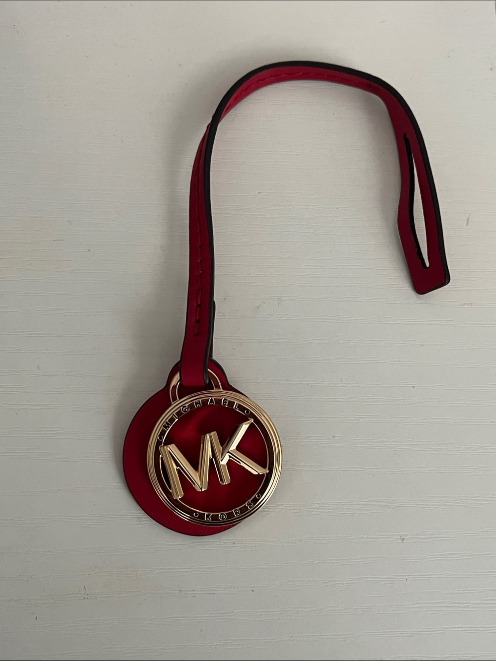 Michael Kors Red and Gold MK Circle Luggage Tag